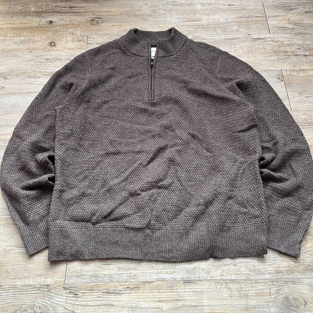 Billy Reid Merino Wool Mock Sweater $298 Gray Brown Quarter Zip XL Knit Pullover